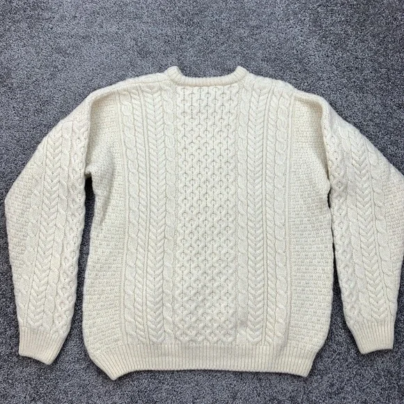 Carraig Donn Irish Wool Cable Knit Fisherman Sweater Pullover Mens Cream Large